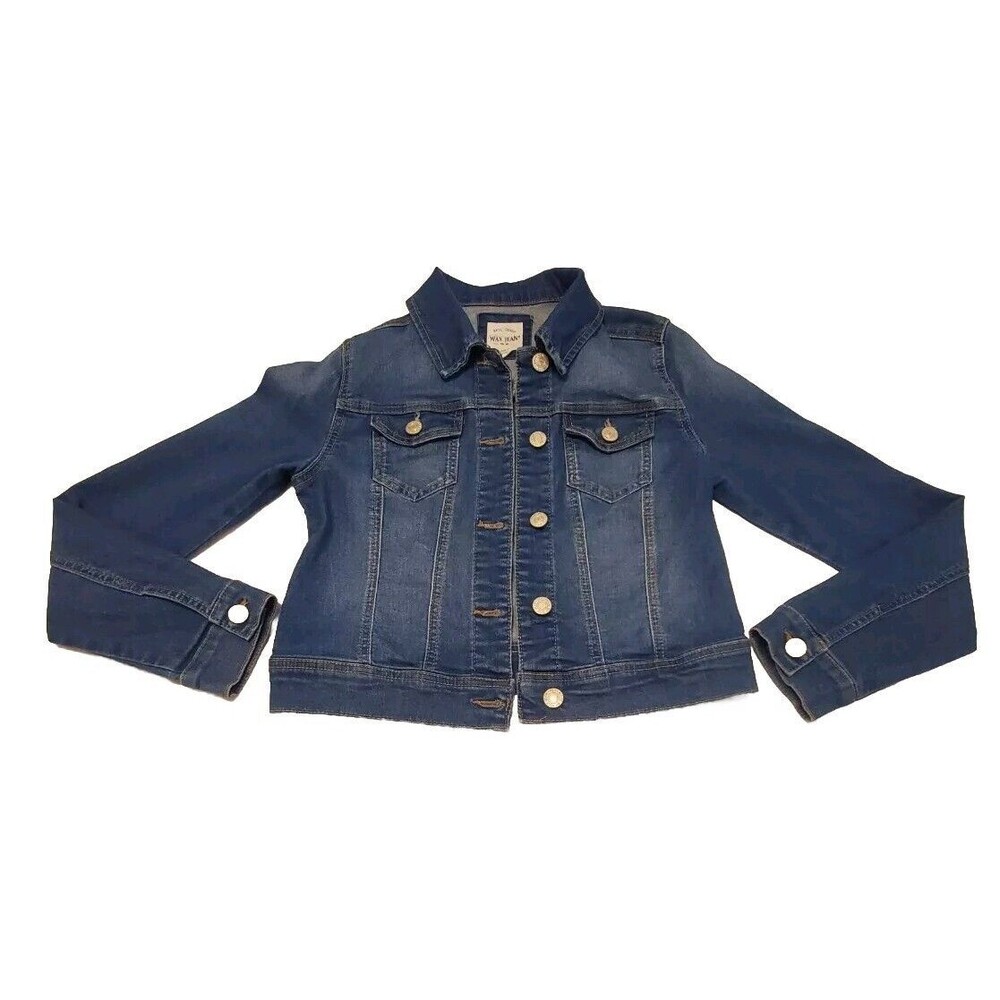 Denim Trucker Style Jacket Junior Size Small Brand Wax Jean Distressed